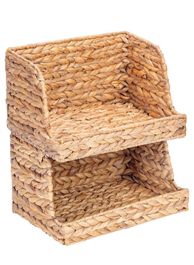 VATIMA Water Hyacinth Storage Baskets with Large Open-Front for Kitchen, Decorative for Living Room, 13.4” x 9.5” x 5.5”, 2 Pack - Image 1